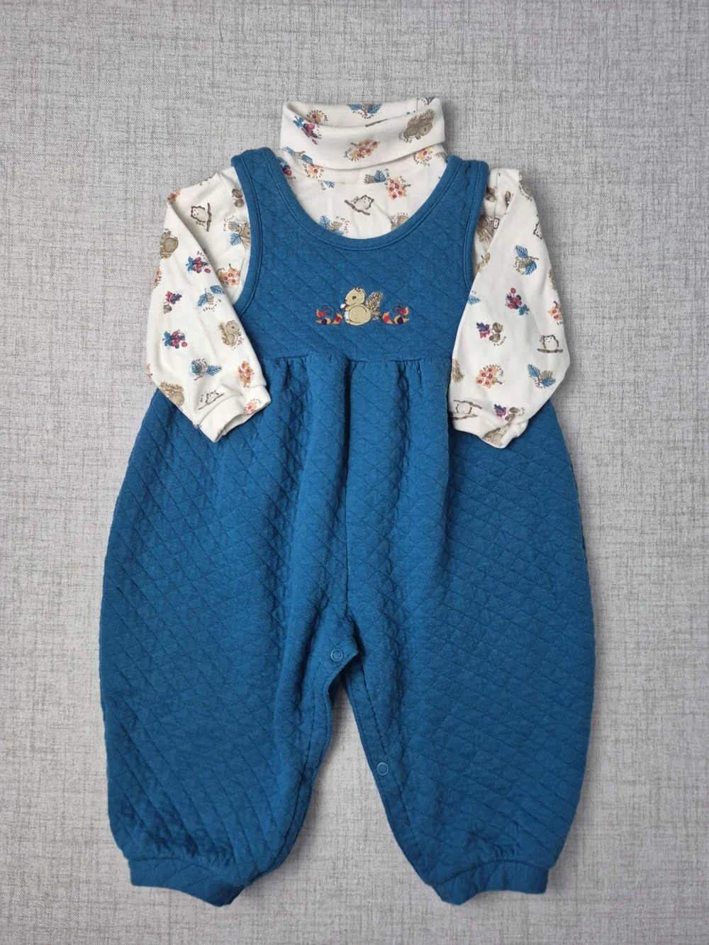 Vintage 90s Carter's Toddler Quilted Overalls & Turtleneck Set 18-24M Woodland
